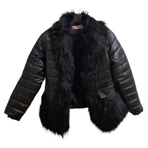 Fushi Amonc Black Faux Fur Jacket Long Sleeve Paneled Size XS Winter Jacket